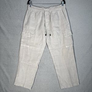 Vilebrequin Women Size L 100% Linen Flax Earth Tones Cargo Pants Tropical Resort